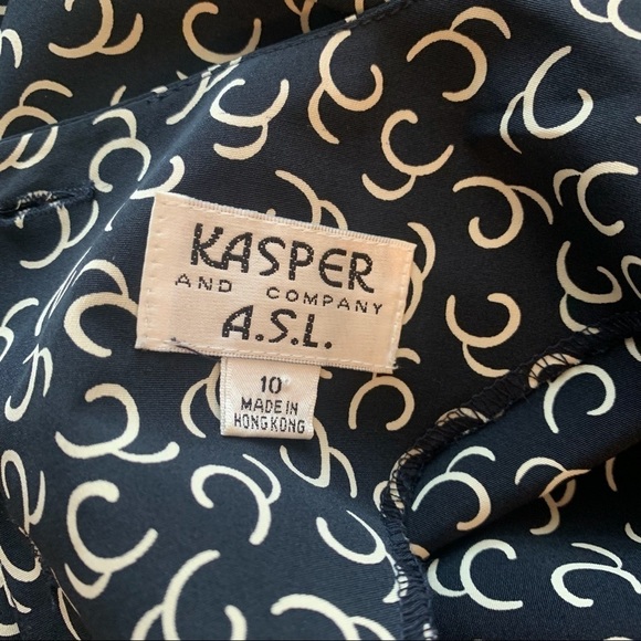 Vintage Kasper Black Cream Geometric Women’s 10 Large Short Sleeve Blouse Top - Picture 8 of 9